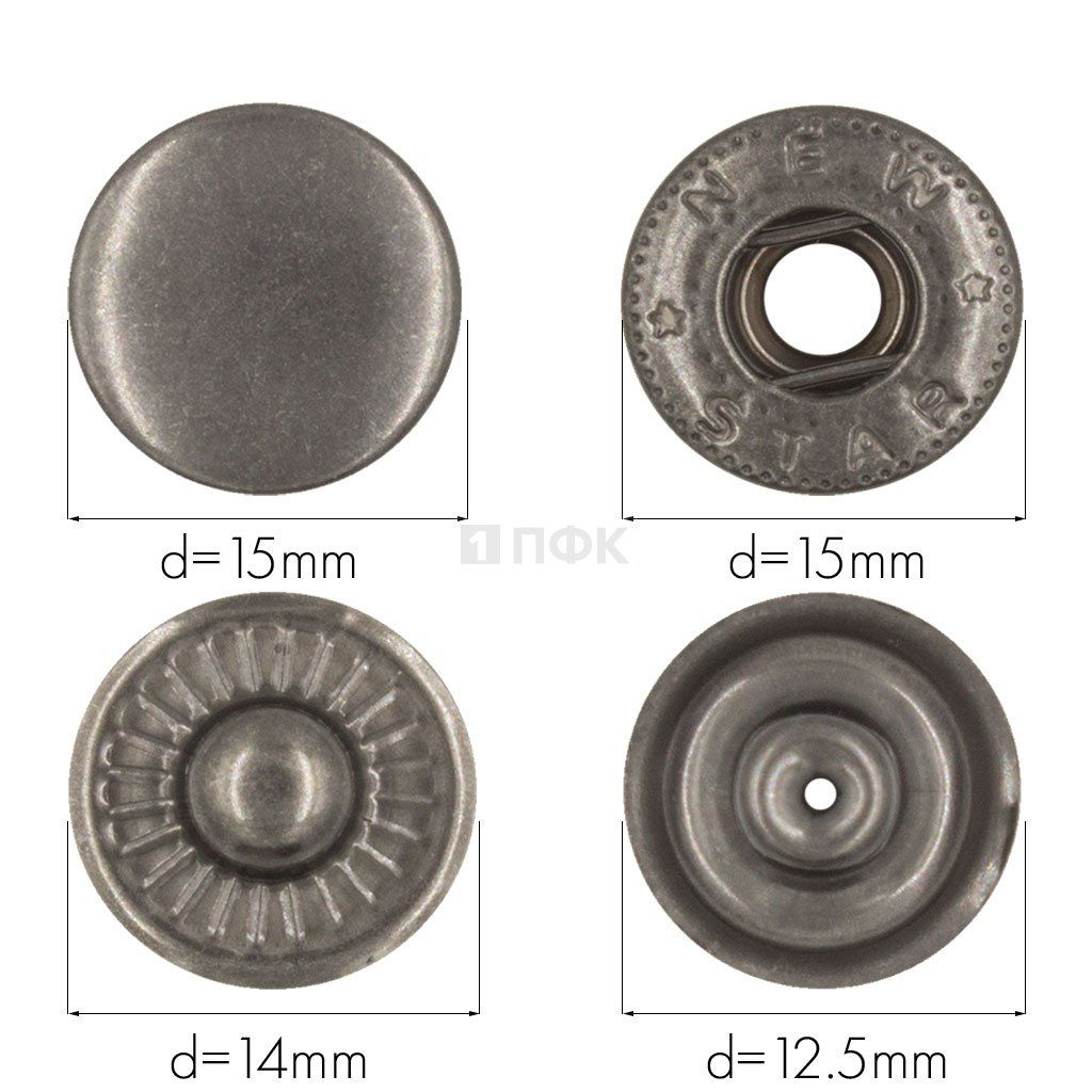Кнопка для одежды 15мм Альфа латунь цв никель тем (уп 720шт) NEW STAR — ПФКР Кнопка для одежды 15мм Альфа латунь цв никель тем (уп 720шт) NEW STAR