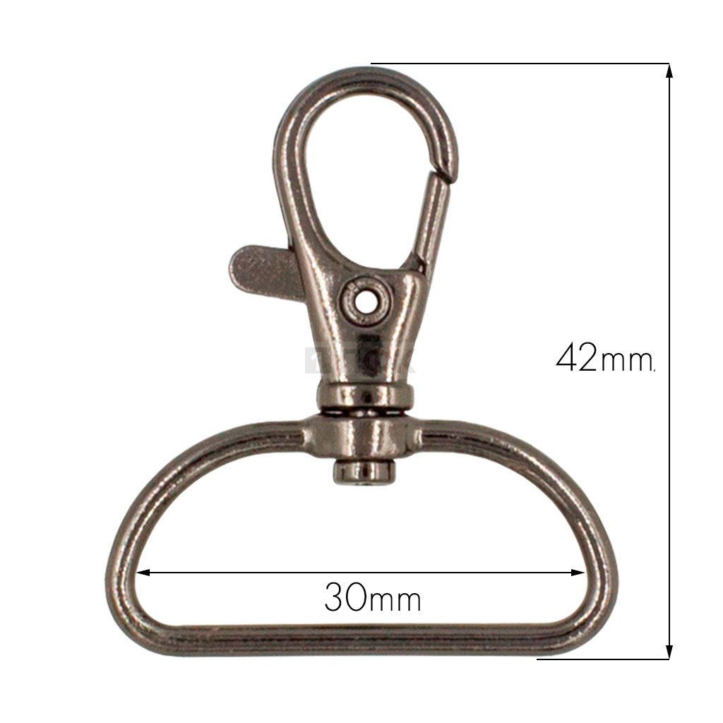 Карабин 30мм металл поворотный цв никель темный (уп 200шт) — ПФКР Карабин 30мм металл поворотный цв никель темный (уп 200шт)